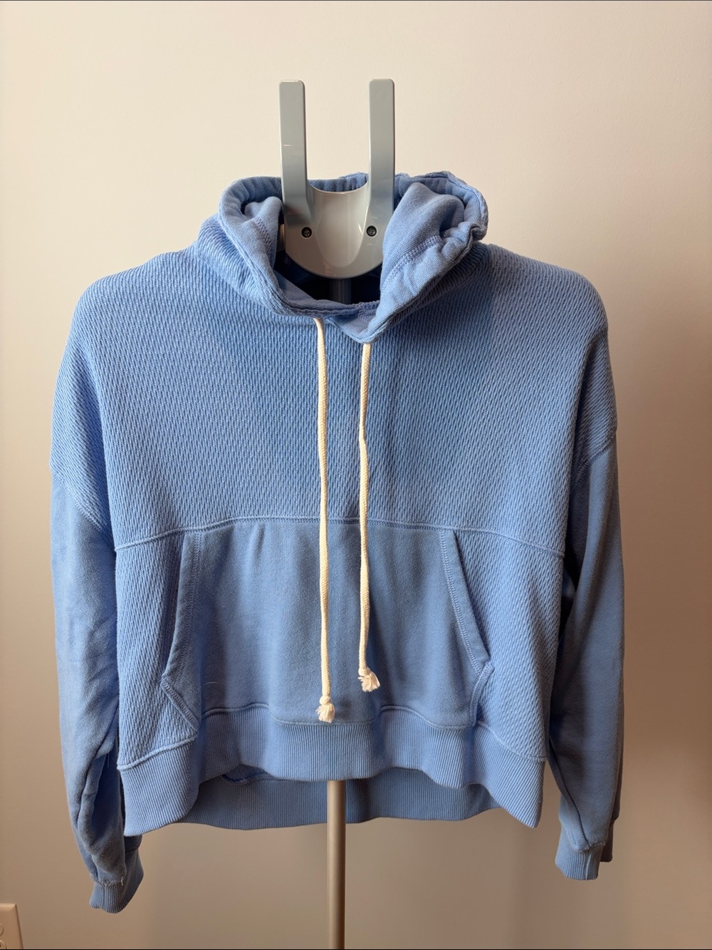 aerie light blue waffle-knit cropped hoodie